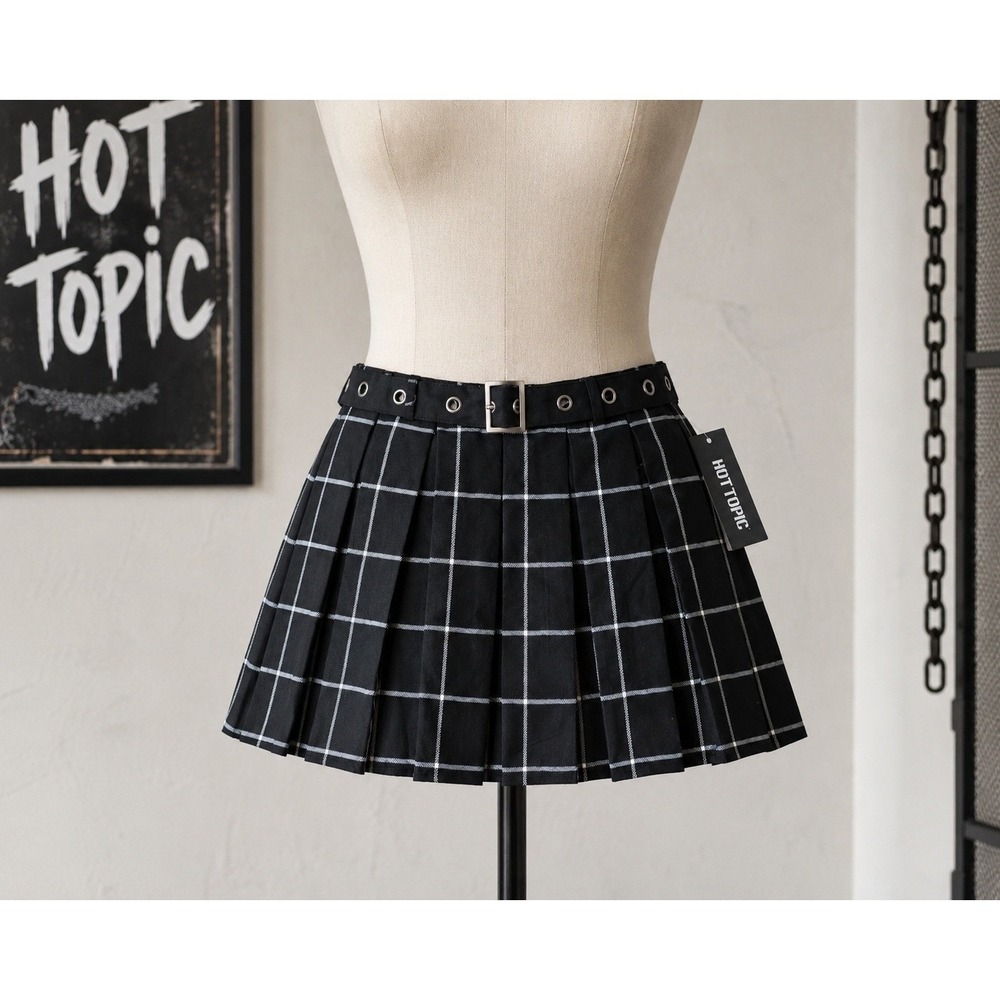 Hot Topic Black Windowpane Pleated Mini Skirt Size Large | Y2K Grunge Goth